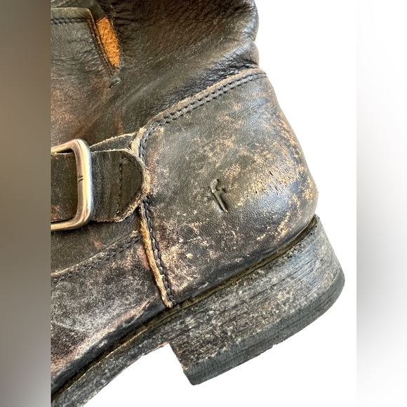 $278 FRYE VERONICA BOOT Antiqued Black Brown Combat Moto Leather Boots 9.5 - Picture 7 of 14